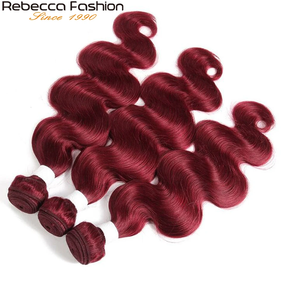 Burgundy Body Wave Human Hair Bundles Remy 100% Human Hair Weaving 180D Body Wave Bundles Machine Double Weft Hair Extensions