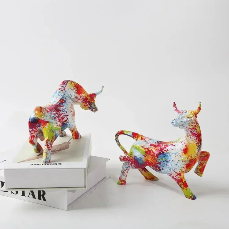 

Color Modern Art Creative Animal Cow Resin Crafts Year of The Ox Gift Study Bookshelf Living Room Bedroom Decoration Ornaments