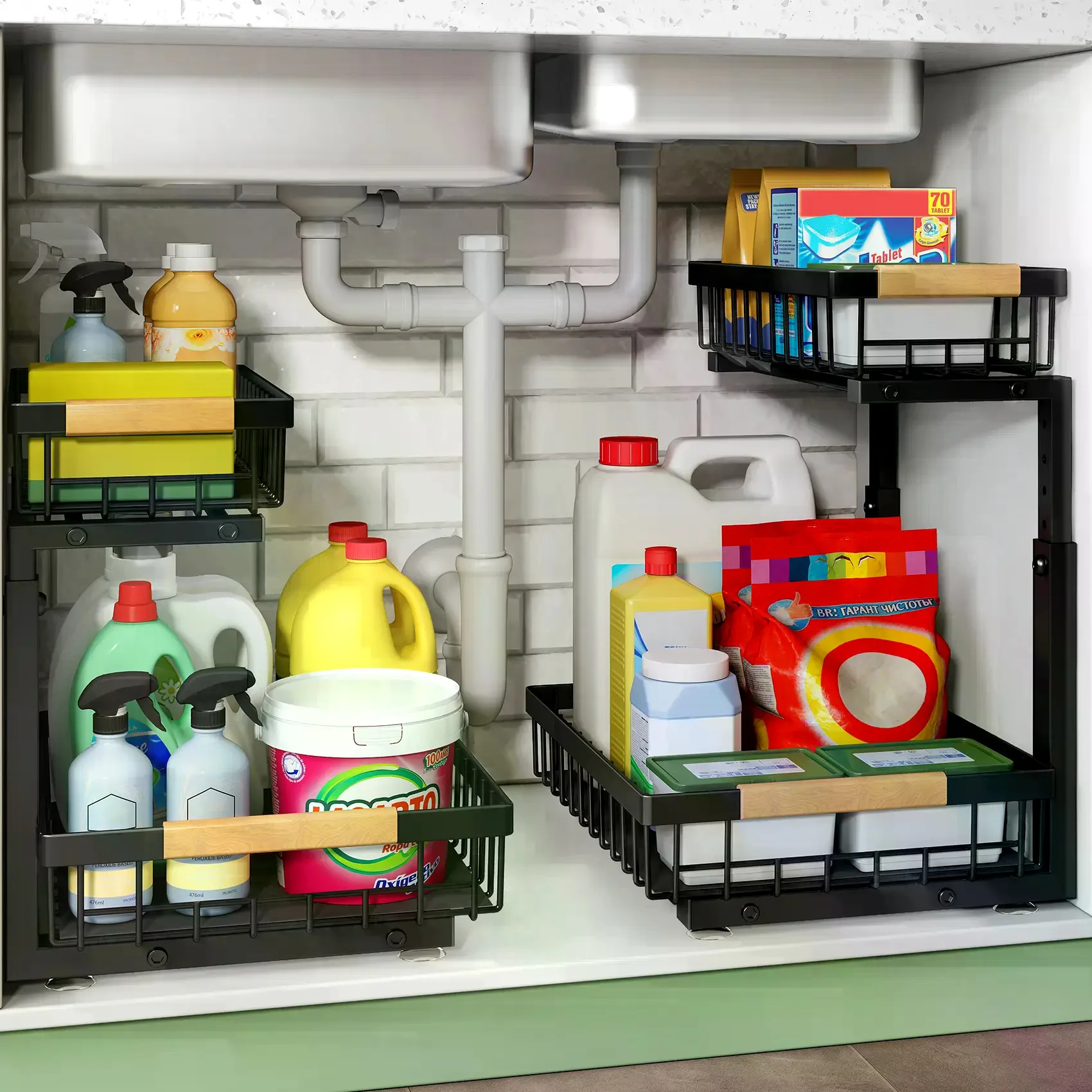 2-Tier Steel Under Sink Organizer, Slide-Out Pull-Out Cabinet Shelf Drawer, Kitchen Accessories for Bathroom Pantry Closet Organization, Dorm Room Inspo, College Dorm Essentials, Dorm Haul
