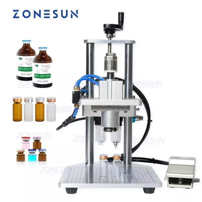 ZONESUN Pneumatic Oral Liquid Penicillin pneumatic aluminum bottle crimping tool small vial capping machine