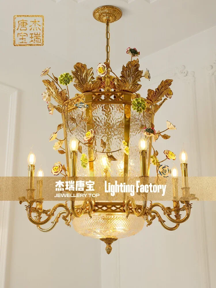 French garden chandelier European luxury copper ceramic restaurant porch bedroom warm cage light