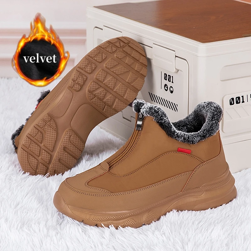 

Winter Velvet Casual Sneakers Men Women Zip Design Men's Ankle Boots Outdoor Warm Plush Snow Boots Non-slip Women's Sports Shoes