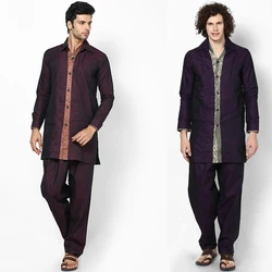 Indian Apparel Men's Dress Set Pants Cotton Ethnic Dress Wedding Banquet