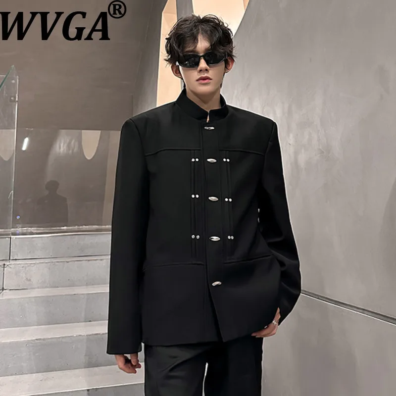 

WVGA весна осень новый мужской воротник-стойка тяжелый ремесленный металлический модный блейзер нишевый шикарный повседневный костюм с длинными рукавами пальто Ins W15090