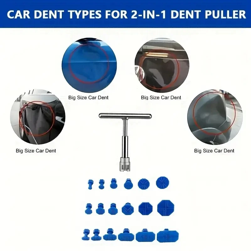 18pcs Paintless Car Dent Repair Kit - T-Shaped Handheld Tool with Spacers for Easy Bodywork, Slight & Small Hail Damage