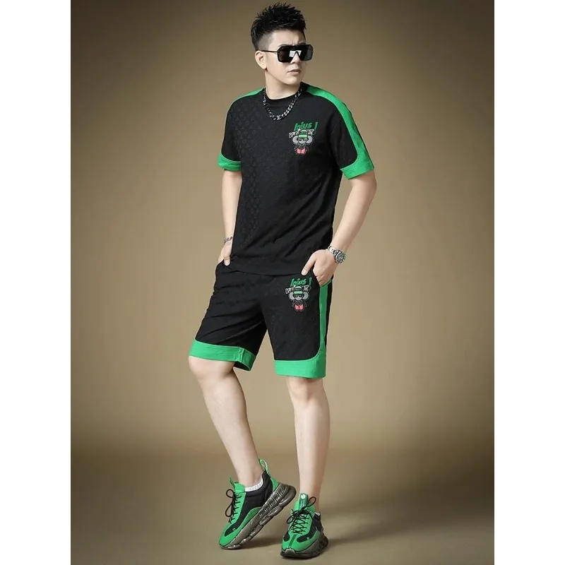 

Men's suit Summer high quality Handsome Personality Printed Breathable Casual Short-Sleeved Shorts Trendy T-Shirts suit