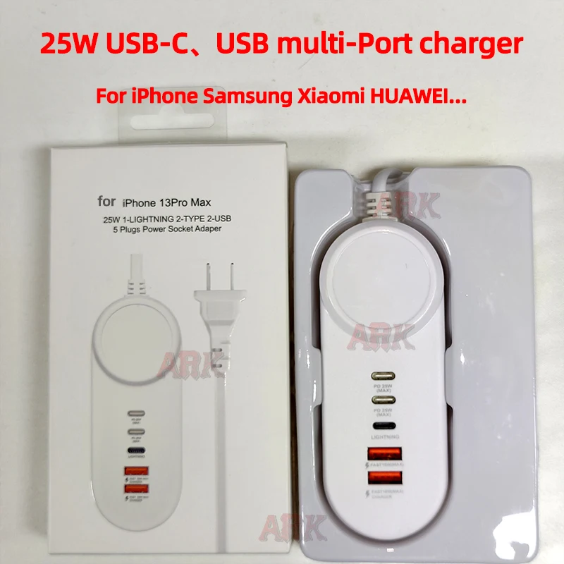 PD 35W 5พอร์ต USB C Charger Quick Charge Wall Charger 1M สายเคเบิลอะแดปเตอร์ไฟ UK EU US สำหรับโทรศัพท์มือถือชาร์จสำหรับ IPhone