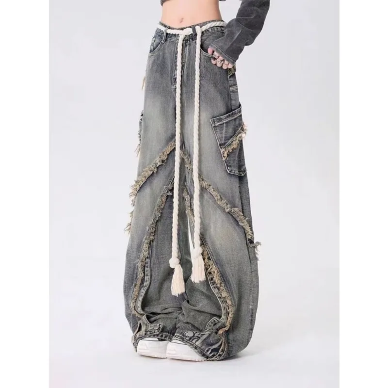 QWEEK-pantalones vaqueros para mujer, ropa de calle Vintage, holgada, Grunge, de gran tamaño, moda coreana, estilo japonés de los años 2000, gótico