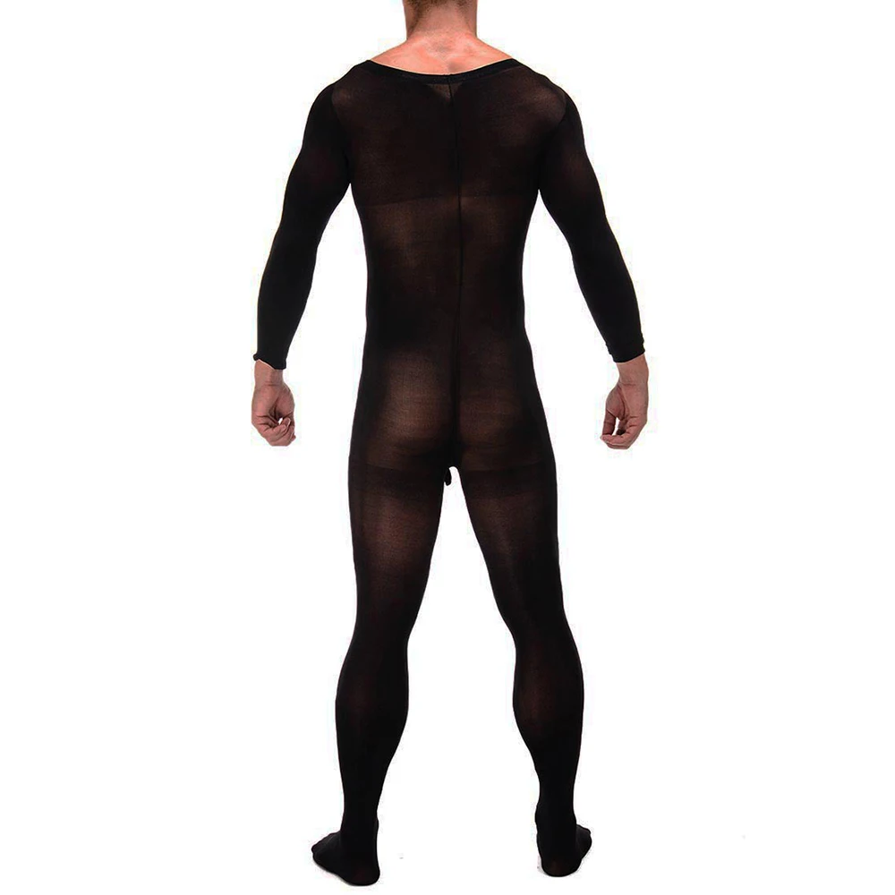 Full Body Mesh Bodysuit For Men High Elastic Pantyhose Body Stockings See Through Teddies Jumpsuits Male Sheer Erotic Lingerie