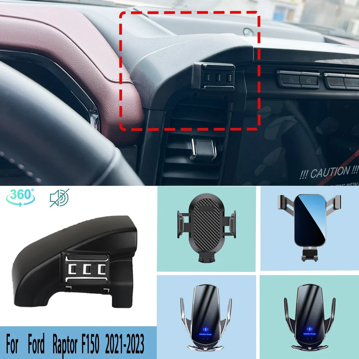 

Car Phone Holder For Ford Raptor F150 2021 2022 2023 Mobile Phone Support Car Mounts Wireless Charging Accessories
