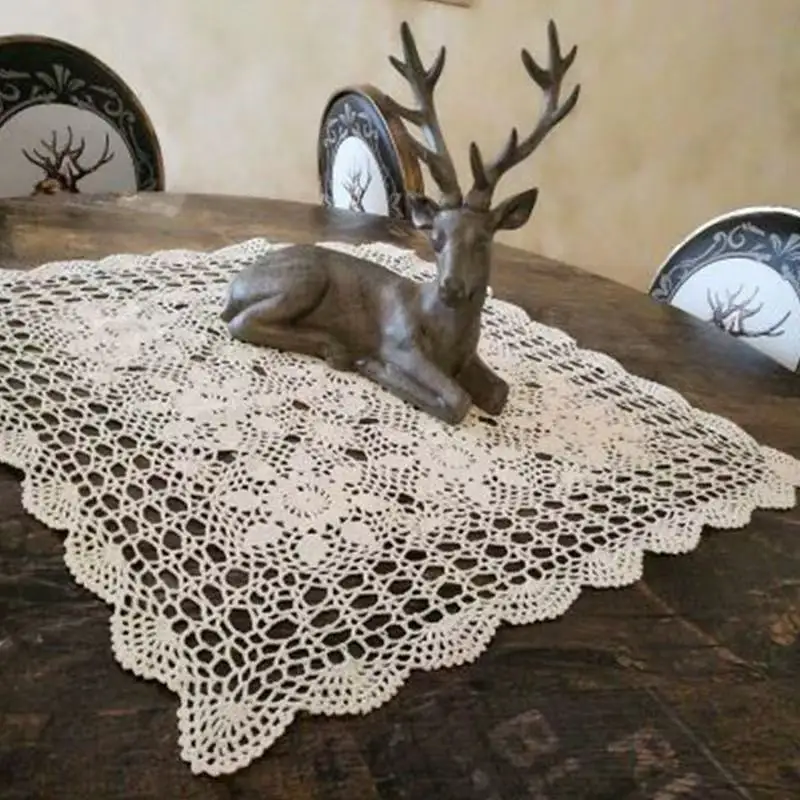 40-100cm Crochet Lace Table Cloth Square Cotton Doily Placemat Vintage Kitchen Dining Decor Handmade Cup Mat Wedding Photo Prop