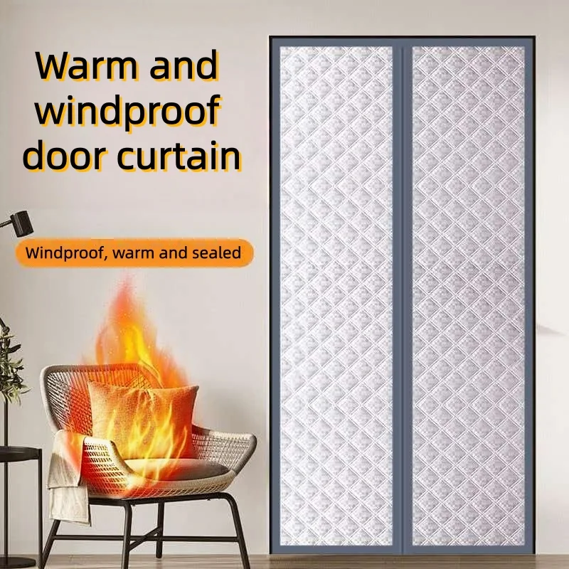 Gray magnetic winter thick door curtain, easy to install, warm, sunshade, windproof, partition curtain
