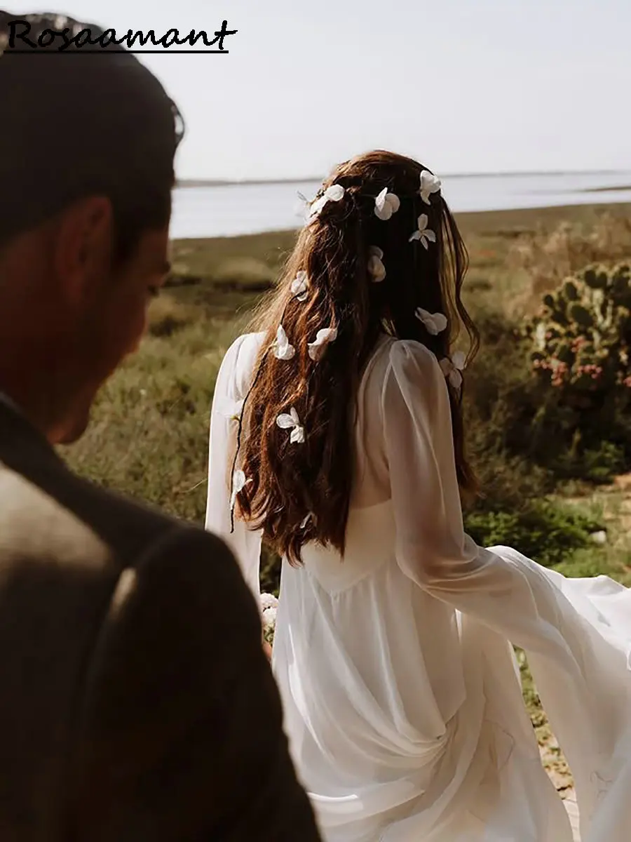 Gaun pernikahan putri duyung tanpa tali, dua potong gaun pengantin negara sifon dengan jubah