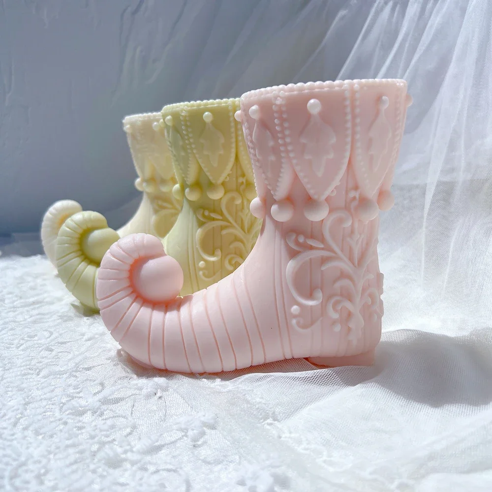 Christmas Magic ELF Boot Candle Mold Boot Tree Plaster Gypsum Mould For Home Decor Christmas Shoe Resin Silicone Mold