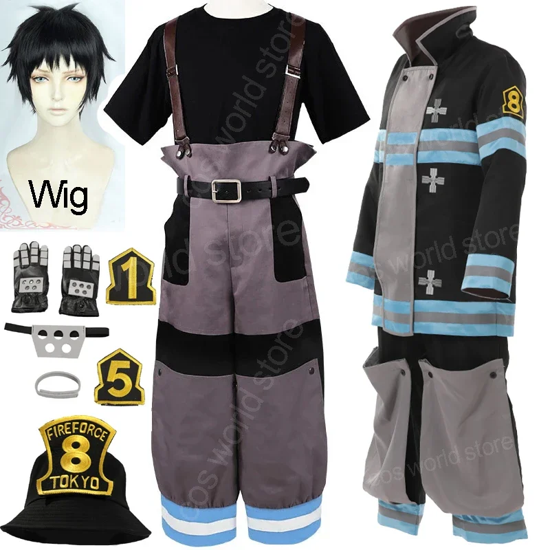 

Shinra Kusakabe Costume Coat Pants Jackets Fire Force Cosplay Enen no Shouboutai Fire Brigade Asa Boiru Uniform Men Boys Free