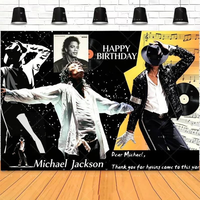 Star Michael Jacksons Geburtstagsparty-Dekorationsset: Hintergrund, Tortenaufsatz, Luftballons, Fotografie-Requisiten und Poster – Detail 7