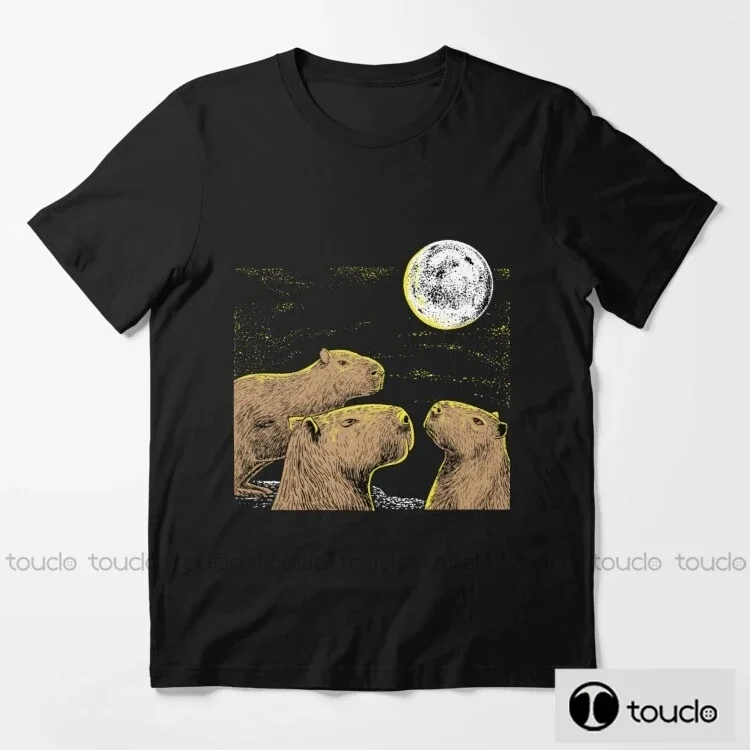 New Three Moon Capybaras Shirt Sloth Ferret Lovers Mens T Shirts Fashion T Shirt O Neck Short Sleeved T-Shirt Summer Tshir