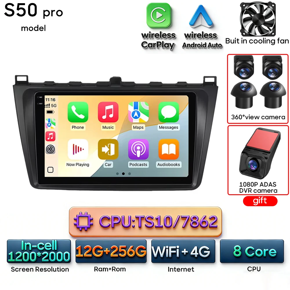 Android 16 voor Mazda 6 Rui GH 2008 - 2015 Auto Multimedia Speler Draadloze Carplay Autoradio Stereo Video Wifi Navigatie GPS BT