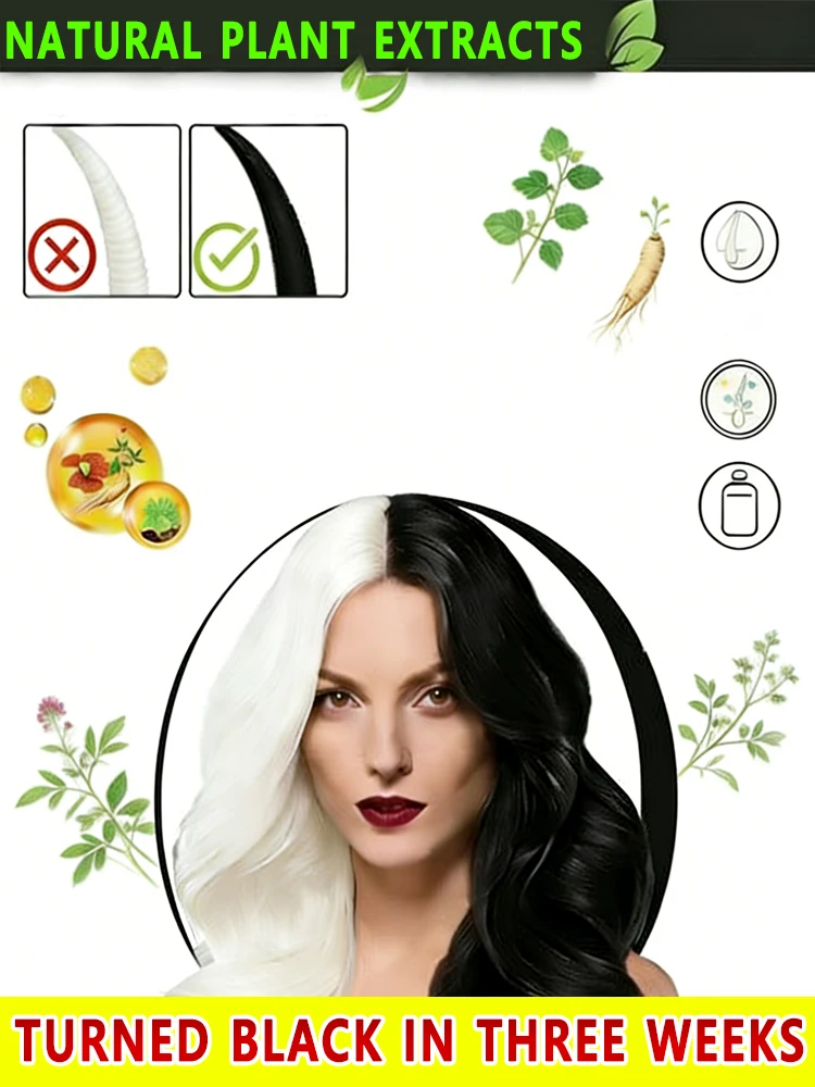 

Turning gray hair black, this plant-based essence restores natural hair color by deeply nourishing the hair roots and melanin.