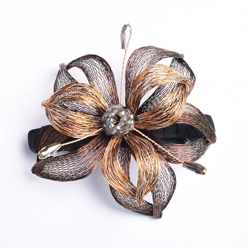 Retro Handmade Woven Copper Wire Flower Hairpin Hair Accessories for Women Elegant Spring Clip Bride Headwear Girl Tiaras Gift