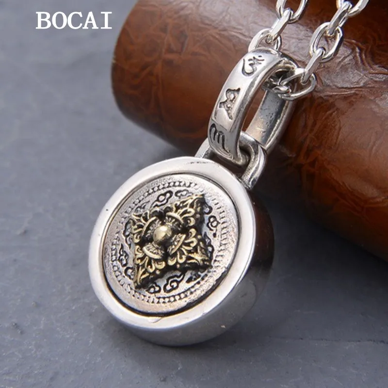 BOCAI New S925 Sterling Silver Retro Personality Rotatable Diamond Pestle Pendant Gift for Men and Women