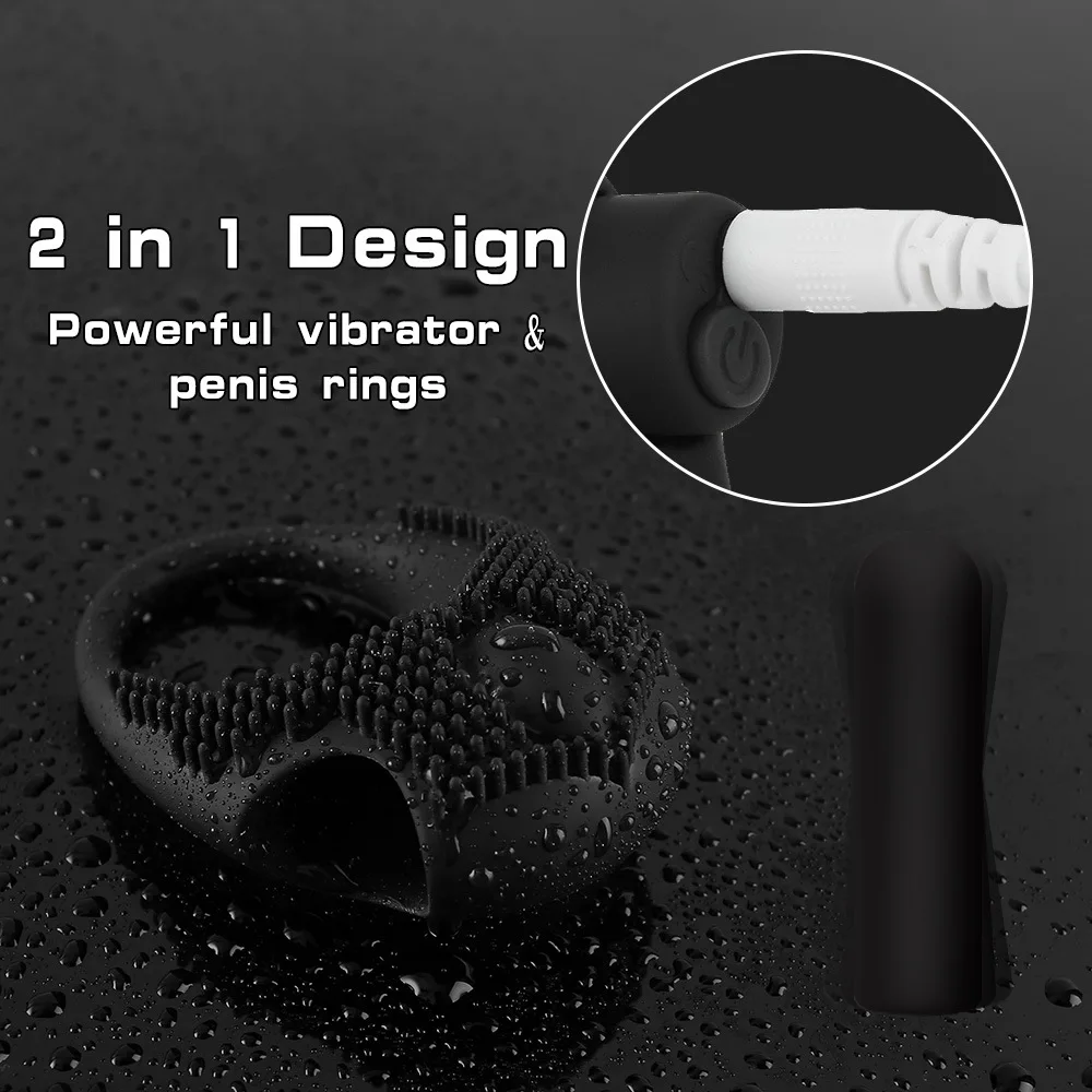 Delayed Ejaculation Penis Ring 10 Speeds Vibrator USB Charging Silicone Sex Cock Ring Vibrating For Men Pleasure enhancing