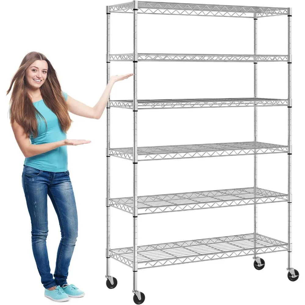 

Wire Shelving on Wheels Heavy Duty Metal Storage Rack Utility Shelves Steel Racks Capacity Adjustable Standing Shelves Garage