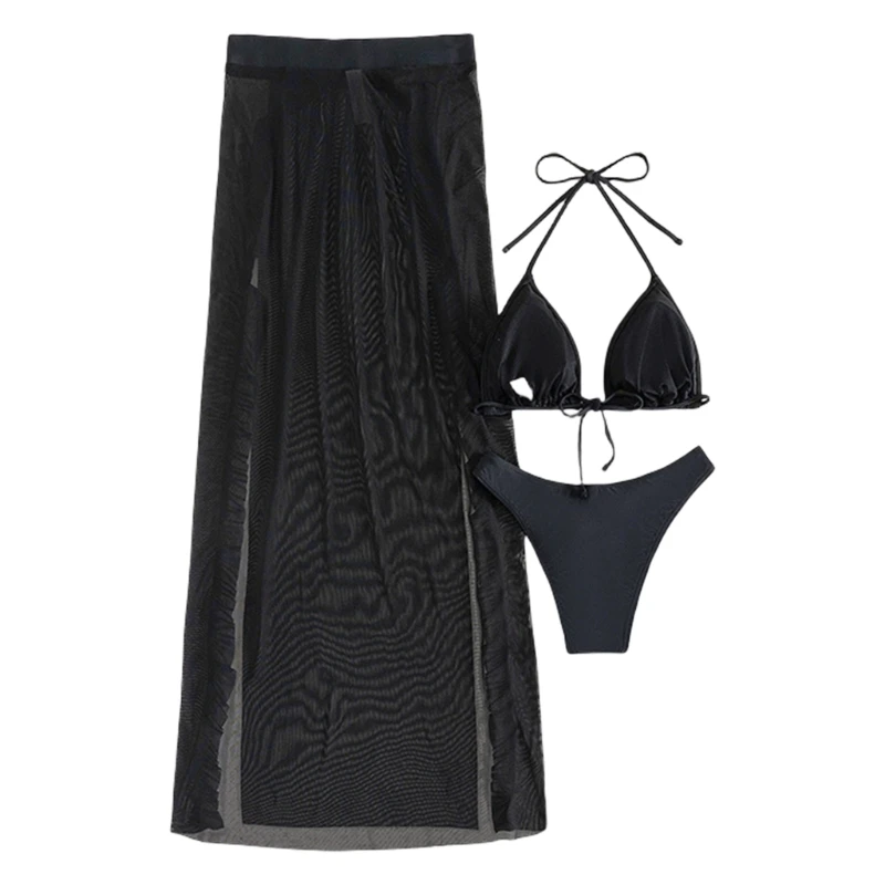 

Women 3 Pcs Swimsuits with Long Beach Dress Ladies Backless Swimwear Push Up Bathing Suit for Beachwear
