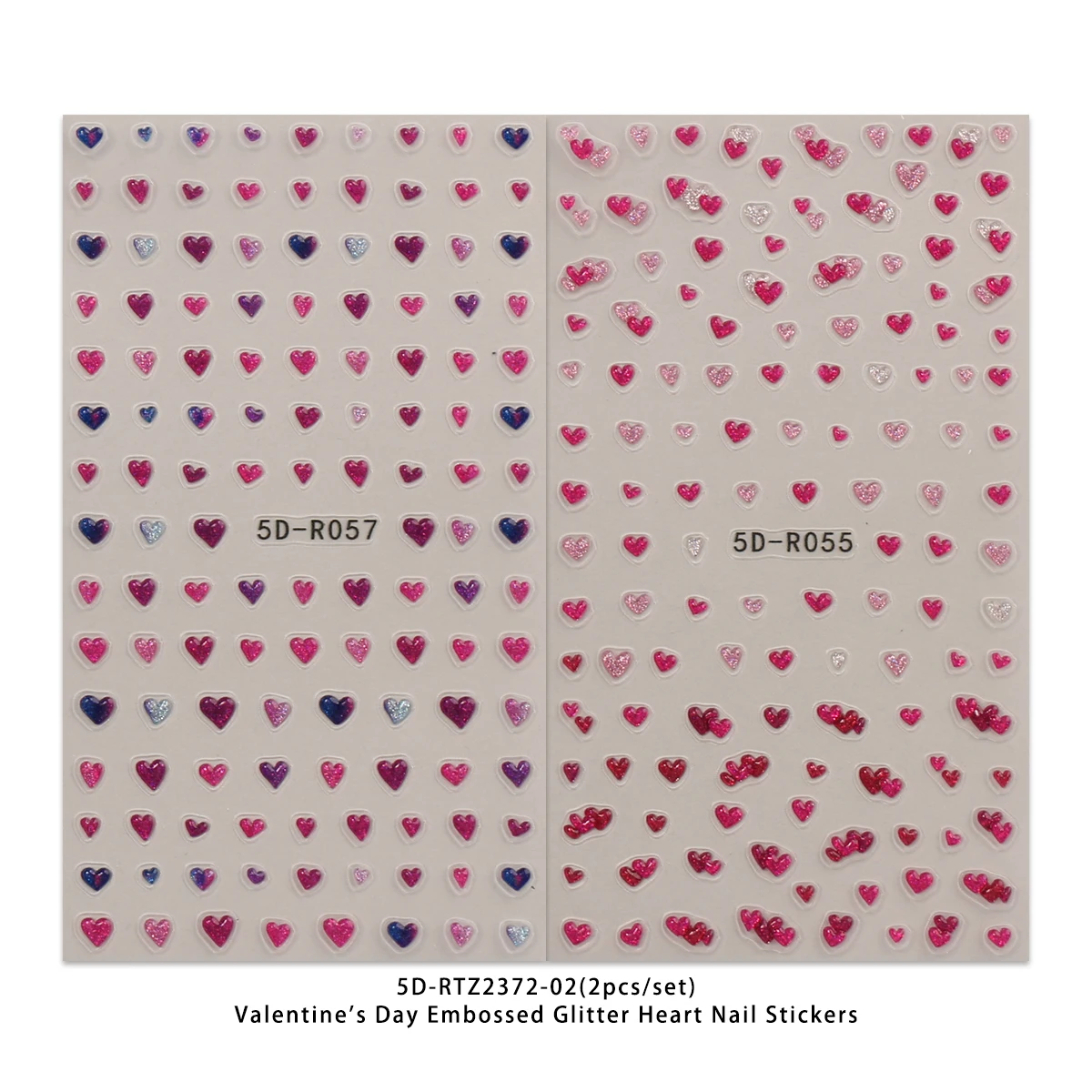 2 adesivi per nail art con cuore d'amore glitterato in rilievo per San Valentino, decorazione per unghie facile da applicare, fai da te, regali, festa di nozze