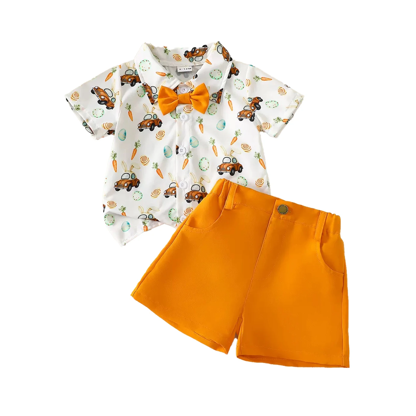 Ready To Ship New Toddler Easter Carrot Car Rabbit Print Short Sleeve T-shirt with Casual Elastic Shorts Boys Set