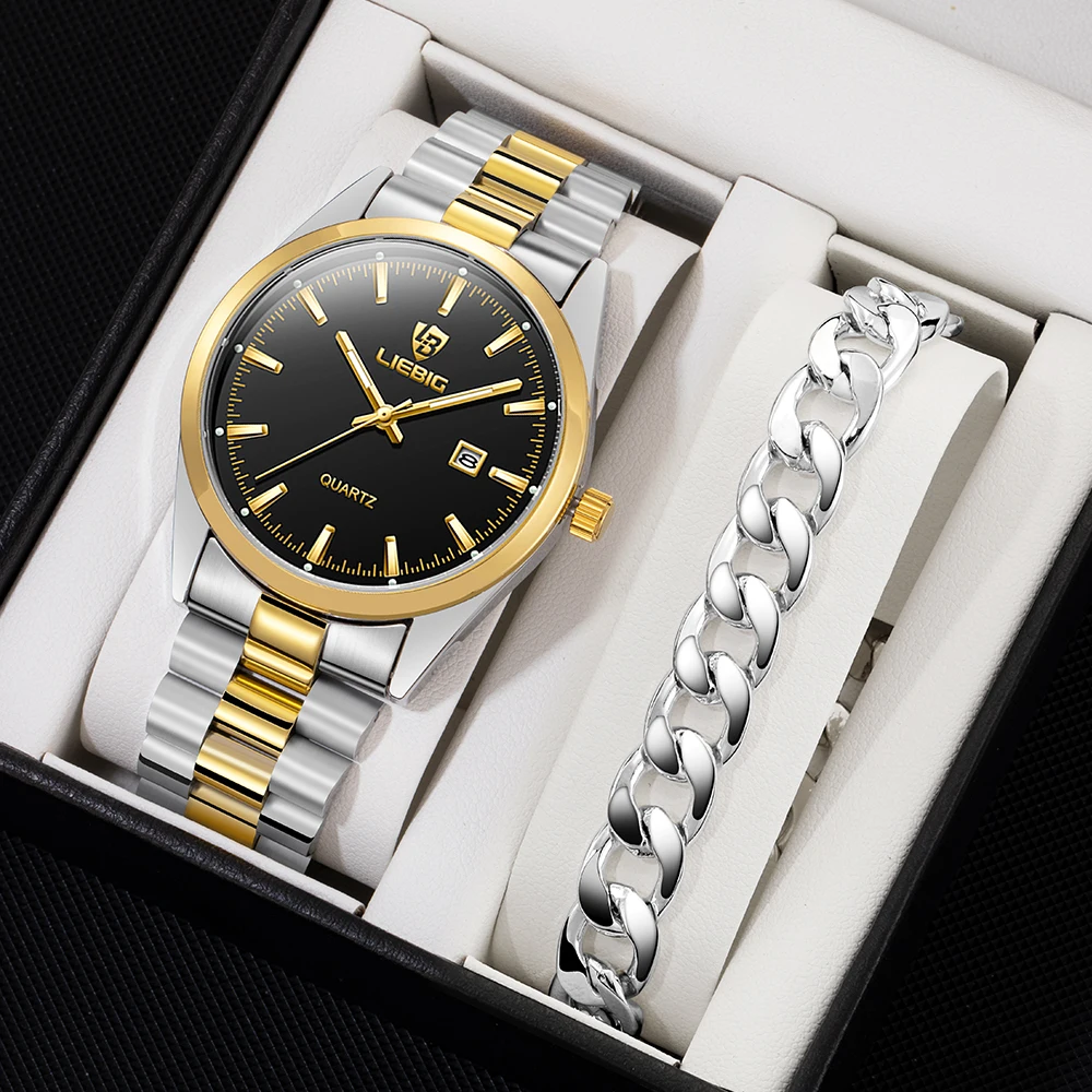 

LIEBIG Luxury Quartz Wristwatch For Mens Classic Business Stainless Steel Date Waterproof Luminous Men Quartz Wristwatch