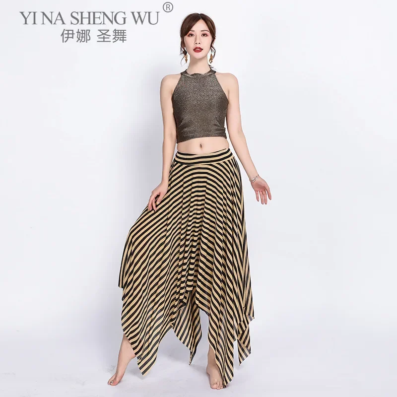 Costumi di danza del ventre da donna Lady Mesh Abito lungo sexy senza maniche Danza del ventre Moda Pratica Abbigliamento Top + Gonna Abito da ballo