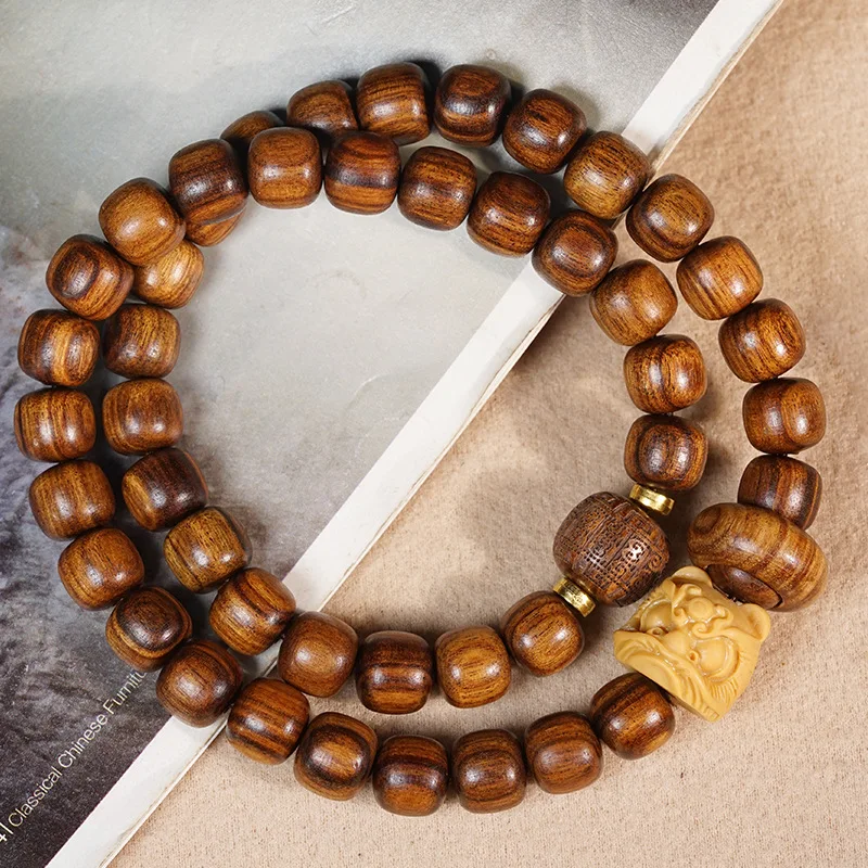 Black rosewood vintage- beads double-loop DIY cultural toy , lion dance style Buddhist bead bracelet, unisex prayer