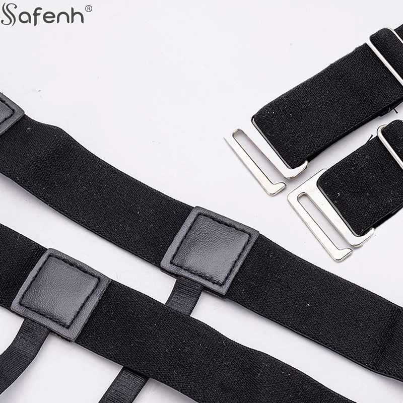 الرجال قميص البقاء حزام مع عدم الانزلاق قفل كليب شهم الساق الفخذ الحمالة الأربطة حزام موضة مطاطا موحدة قميص الأقواس #4