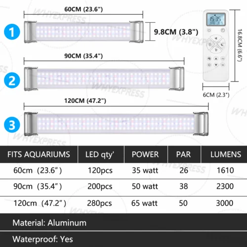 

23.6"-47.2" LED Light Fish Tank Aquarium Full spectrum Submersible Lamp w/Remote