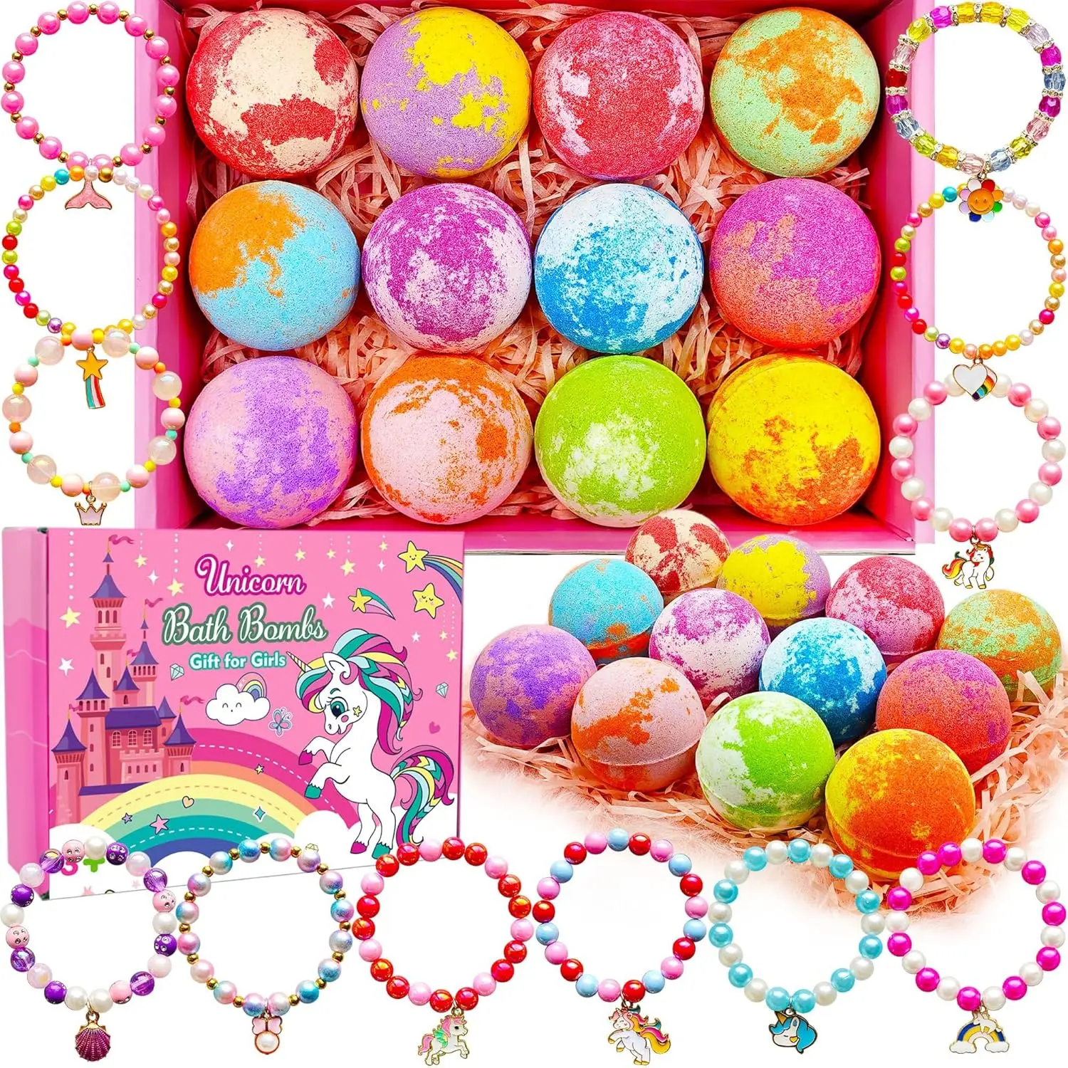 

Unicorn Bath Bombs for Girls Ages 3-8 with Surprise Toys and Jewelry Inside, Perfect Birthday Christmas Easter Gift