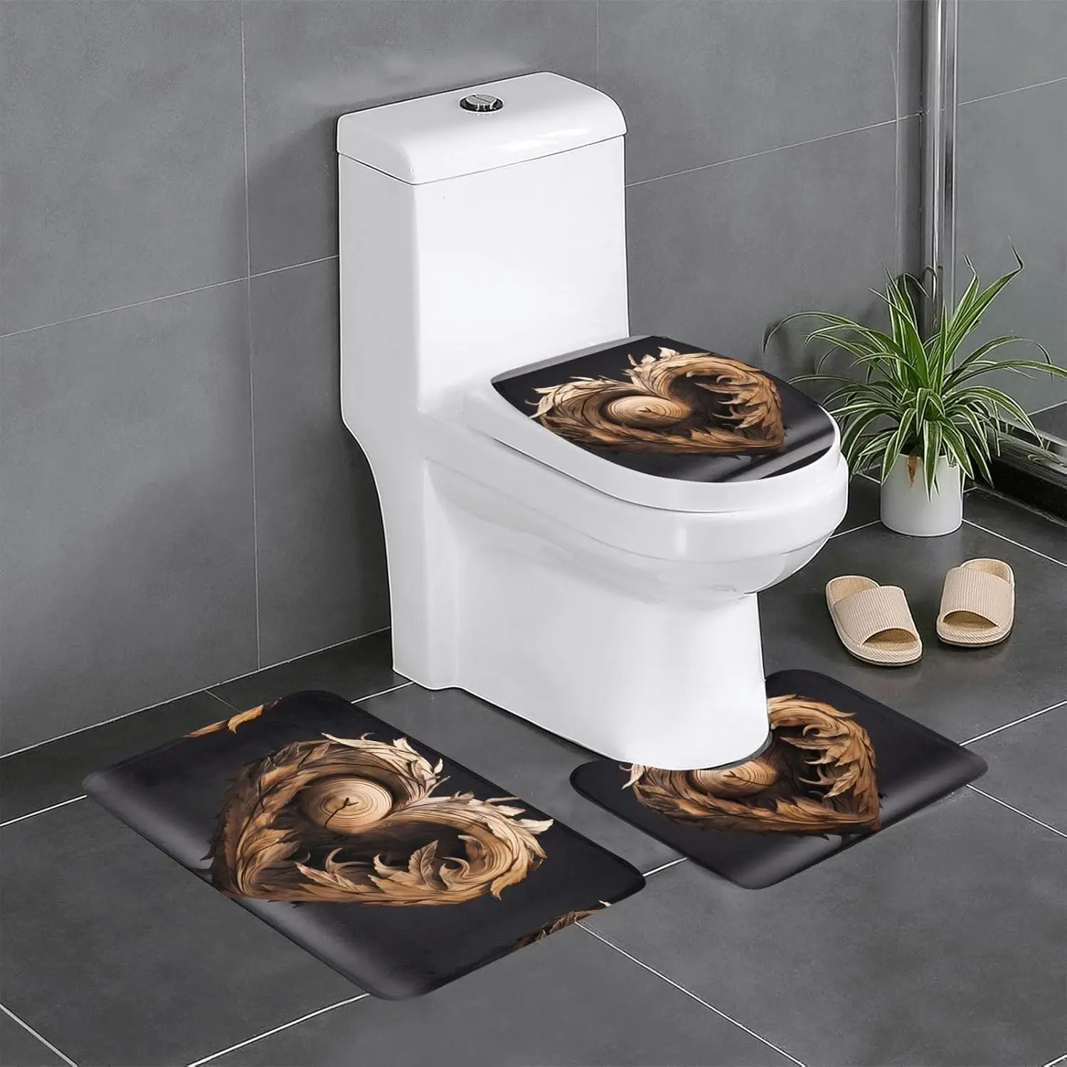 

3 шт., набор из трех предметов с деревянным сердечком, коврики для ванной комнаты, коврики для душа в ванной комнате, противоскользящие, быстросохнущие