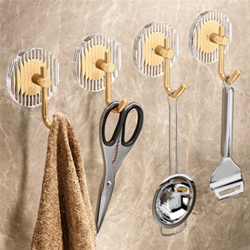 

N08R Adhesive Wall Hooks Acrylic Shower Hooks For Hanging Gold Self-Adhesive Hooks Towel Holder Bathroom Accessories 3Pc
