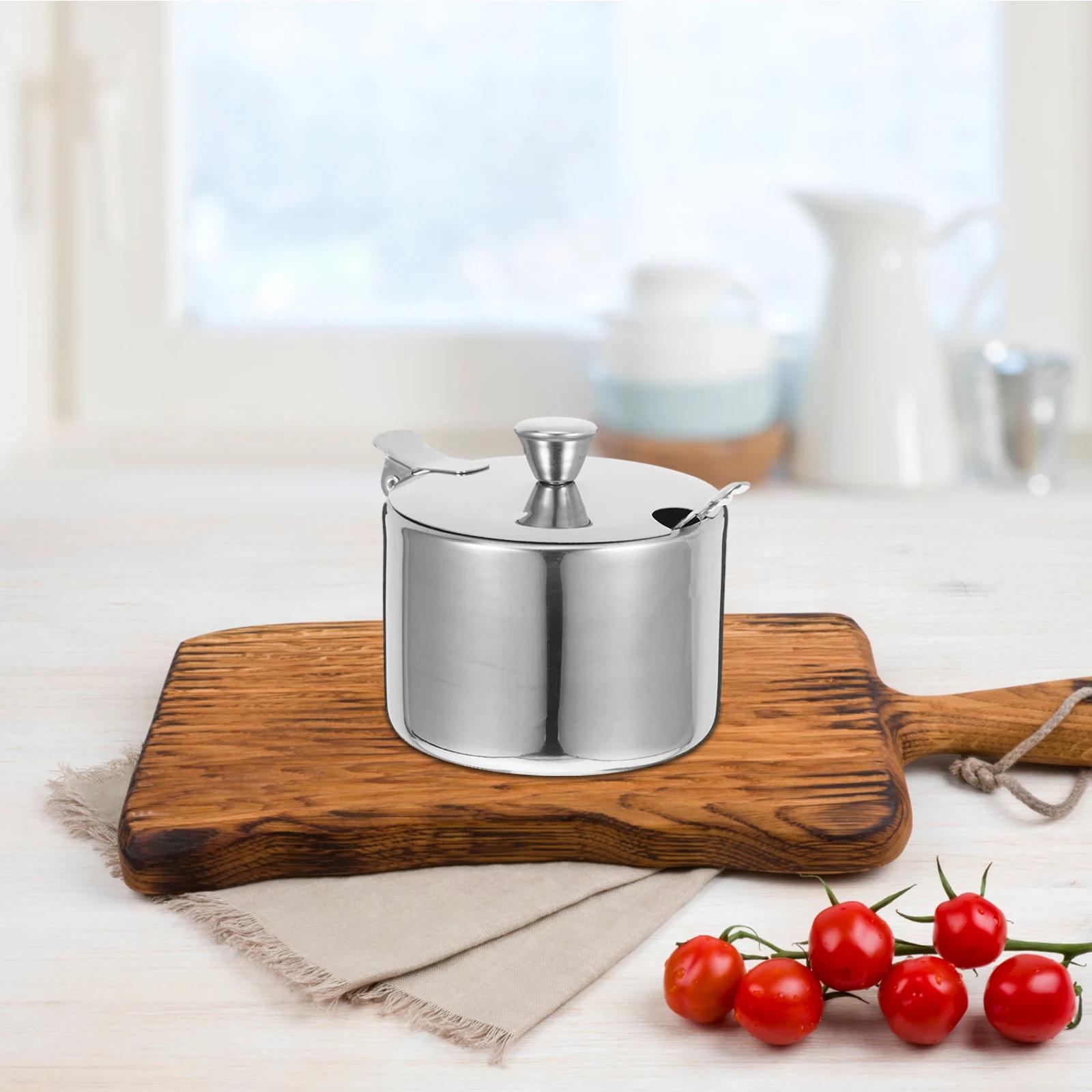 

1Set Stainless Steel Sugar Container Spoon Lid Seasoning Pepper Spice Condiment Box Kitchen Spice Dispenser Seasoning Pot Set