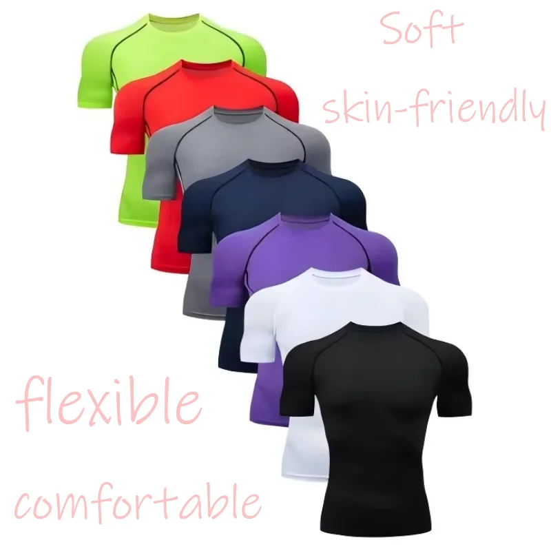 

2026 Новый мужской компрессионный топ, активная эластичная дышащая влагоотводящая футболка для тренировок, мягкая и гибкая футболка для занятий спортом на открытом воздухе