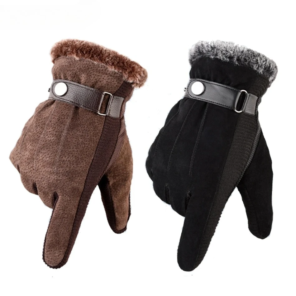قفازات جلد الخنزير الأسود الرجال قفازات الشتاء الجلدية مع الصوف الحرارية الذكور شاشة تعمل باللمس عدم الانزلاق قفازات دراجة مقاوم للماء الدافئة