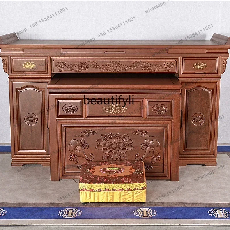 Altar Incense Burner Table Wood Carved Buddha Shrine Household Buddha a Long Narrow Table Ancestor Worship Table