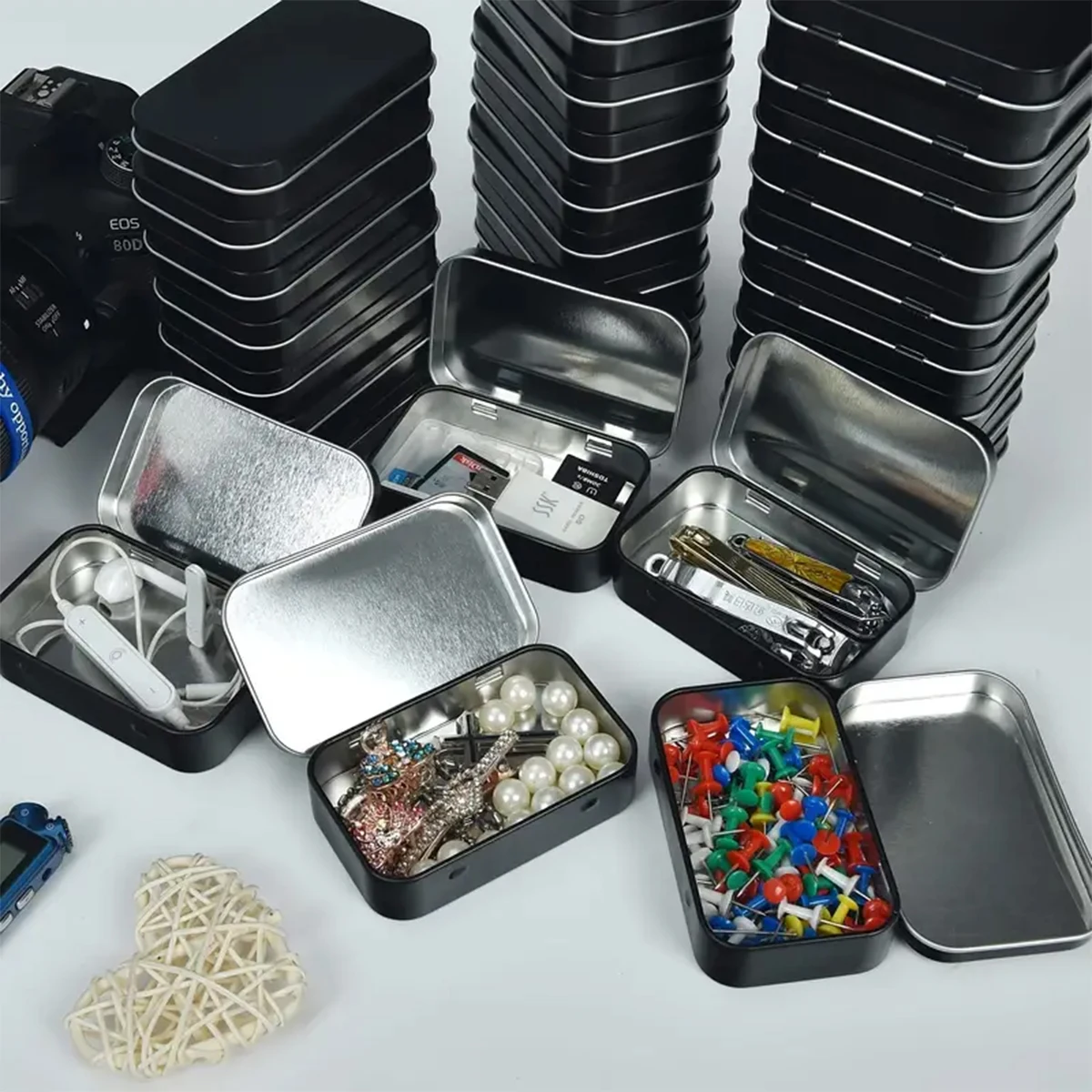 Caixa De Armazenamento De Jóias De Lata Portátil para Anel, Brincos, Colar, Mini Metal, Recipiente Multiuso, Recipientes De Armazenamento De Metal, 10Pcs