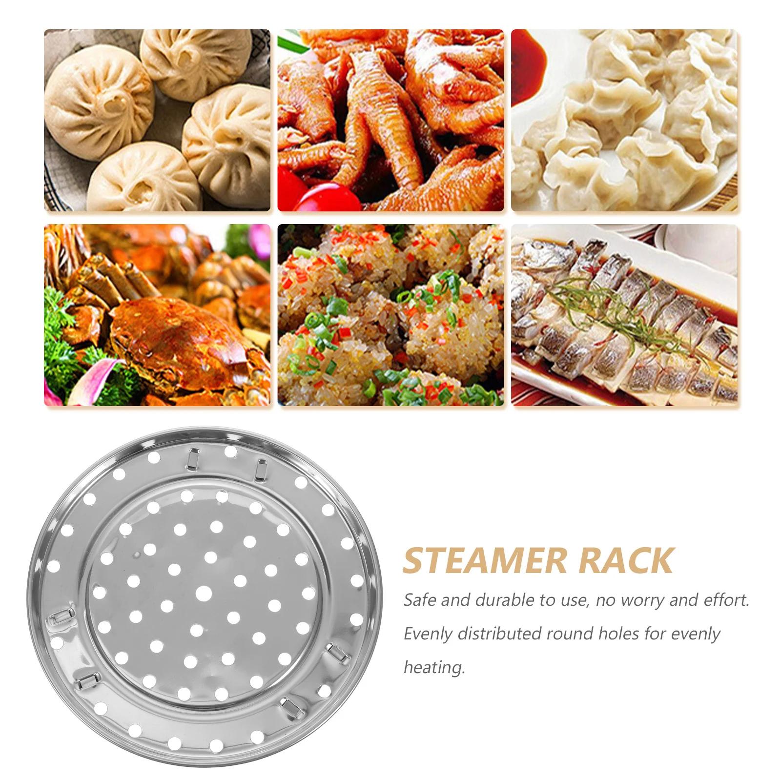 

2pcs Stainless Steel Steamer Round Hole Design Even Heat Distribution For Rice Steam Cooker Kitchen Appliances Cooker Rack Food