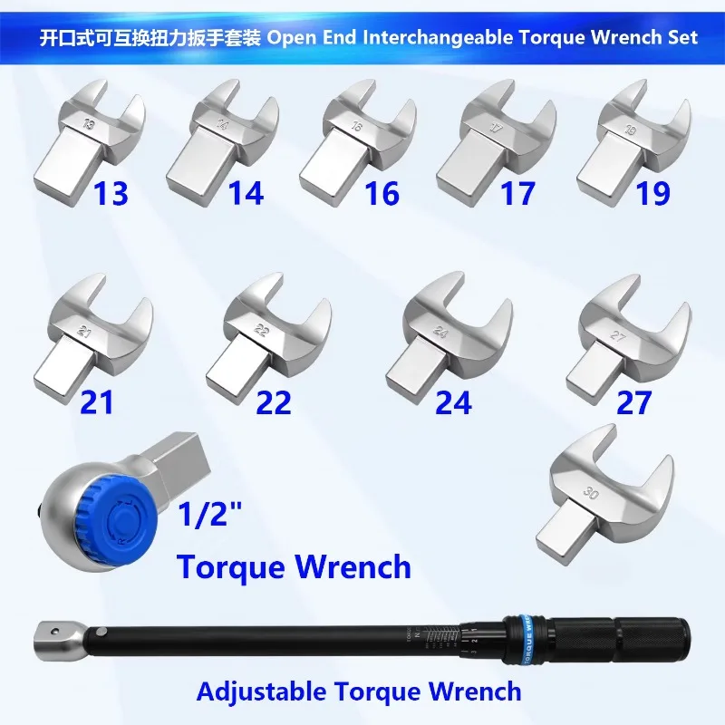 Interchangeable Torque Wrench, Open Torque Wrench, Preset Adjustable High-precision Torque Wrench (30-210NM)