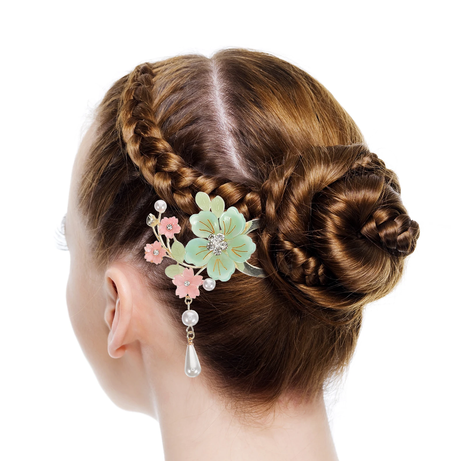 

Шпилька в древнем стиле, глазурованный цветок, ретро китайская палочка для волос для женщин, аксессуары Hanfu, держатель для булочек, инструмент для укладки длинных волос