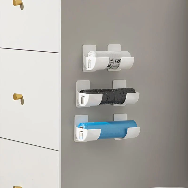 Punch-free 4-pack Kitchen Storage Shelf Plastic Wrap Garbage Bag Cabinet Storage Rack Refrigerator Side Storage Organizer