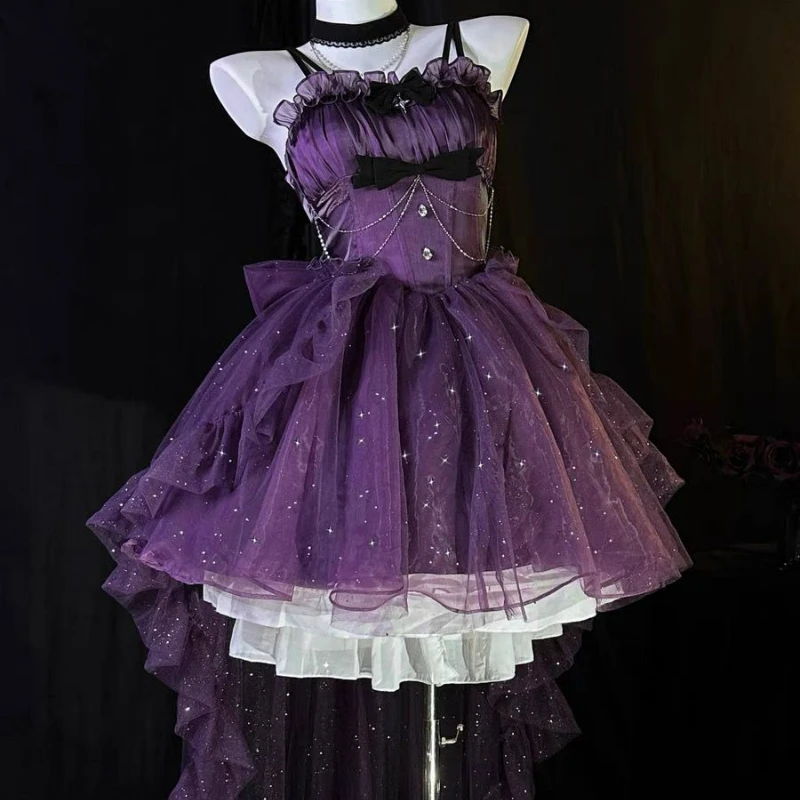 Minivestido gótico victoriano Lolita Jsk para mujer, vestidos de princesa Kawaii con volantes y lazo con tirantes, vestido de fiesta de hadas dulce para niña