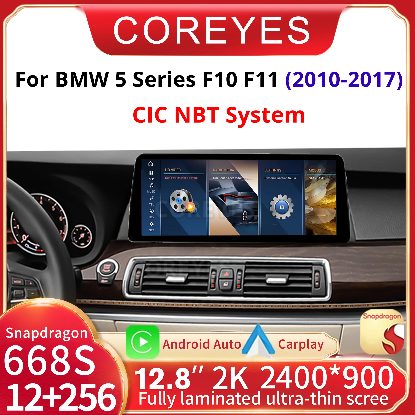 COREYES 12.8 Inch Carplay Car Radio Multimedia Player For BMW X5 E70 X6 E71 2007-2013 CCC CIC System Display Scree Tools BT