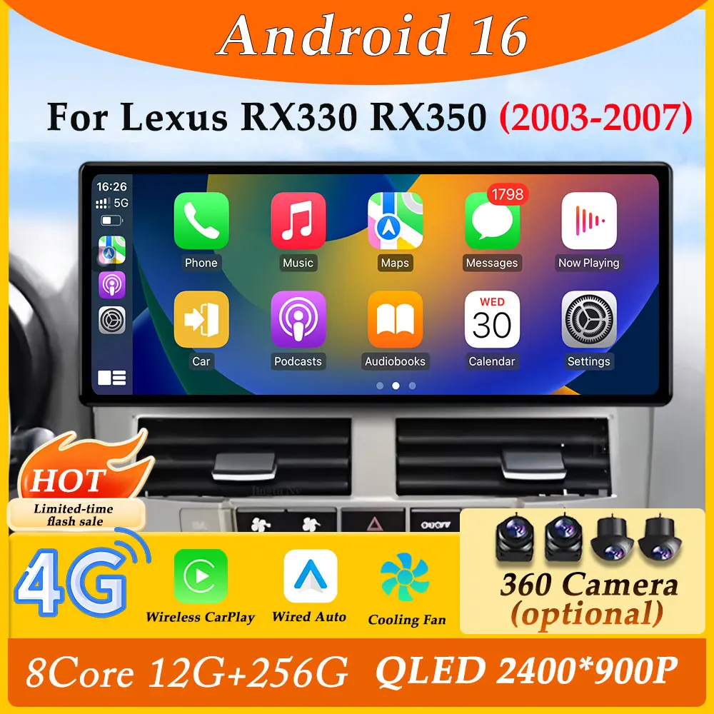 

Ультратонкий экран для Lexus RX330 RX350 2003-2007: автомагнитола CarPlay, видеоплеер, мультимедиа, разделенный экран, GPS-навигация, DSP-стерео